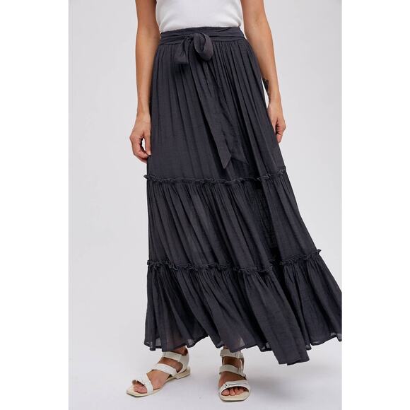 Bohemian Maxi Skirt-Flowy & Tiered Charcoal Versatile - Picture 3 of 11